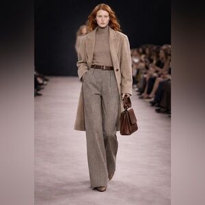 Max Mara High Rise Herringbone Wool Trousers Brown Cream Made in Italy 14